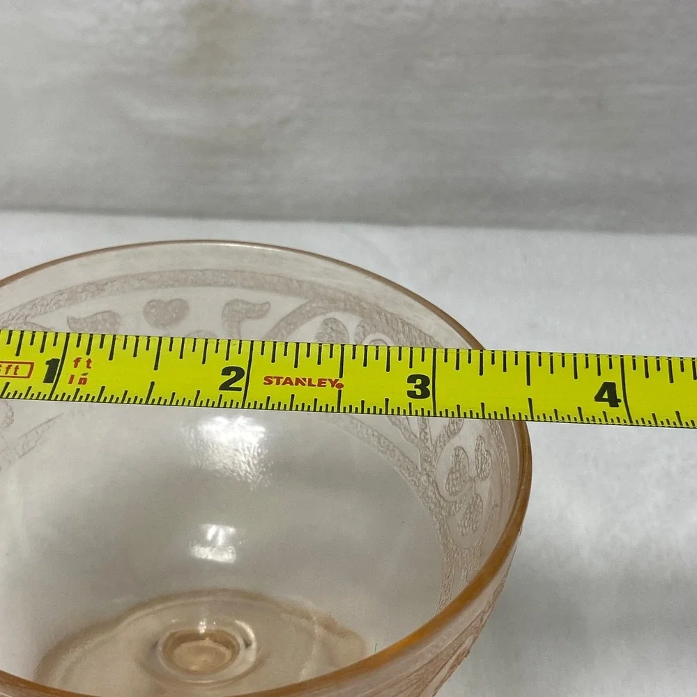 VTG Hazel Atlas Pink Etched Cloverleaf Depression Glass Footed Bowl Dessert Dish
